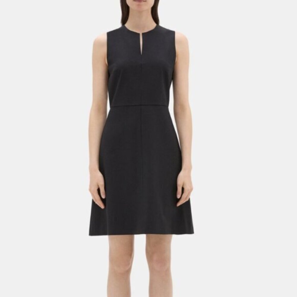 Theory 'Miyani' Sleeveless Split Front Dress In Black Sevona Stretch Wool Size 6